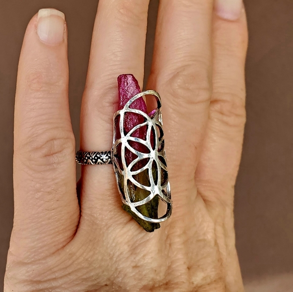 New Caged Bi-Color Tourmaline 925 Silver Ring. - Picture 12 of 14